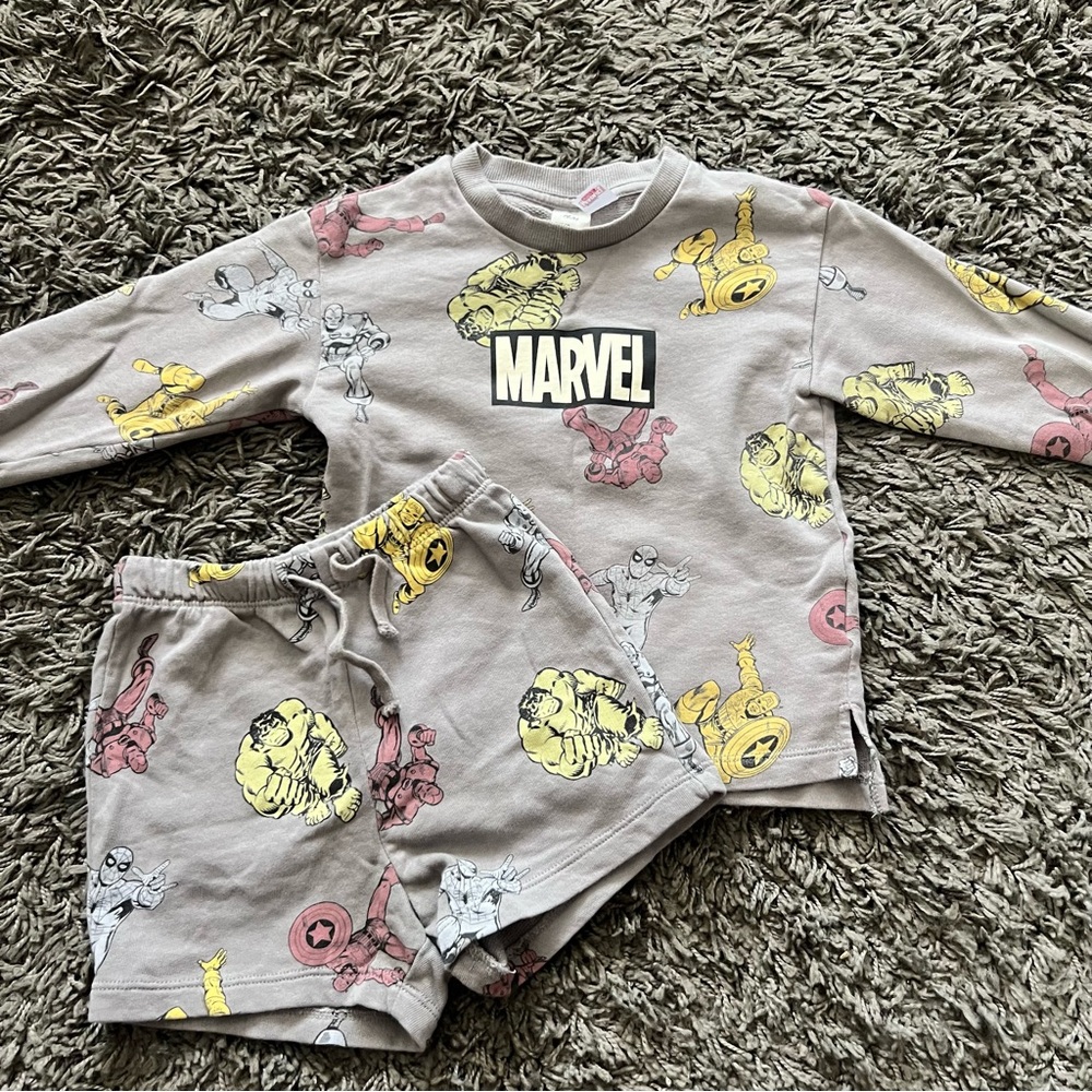 Marvel Kids' Gray Graphic Sweatshirt and Shorts Set